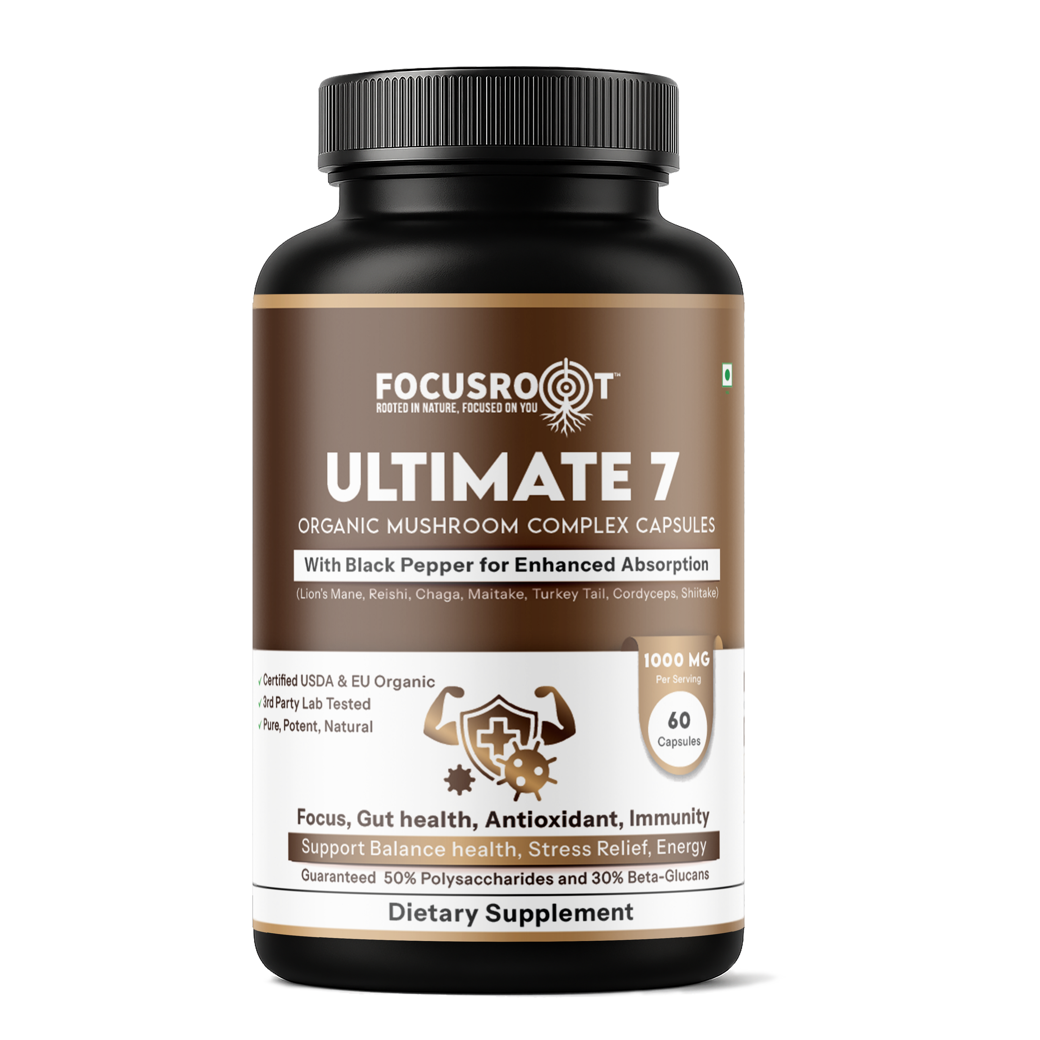 7 Mushroom Extract Capsules | Immunity, Brain & Gut Health Supplement